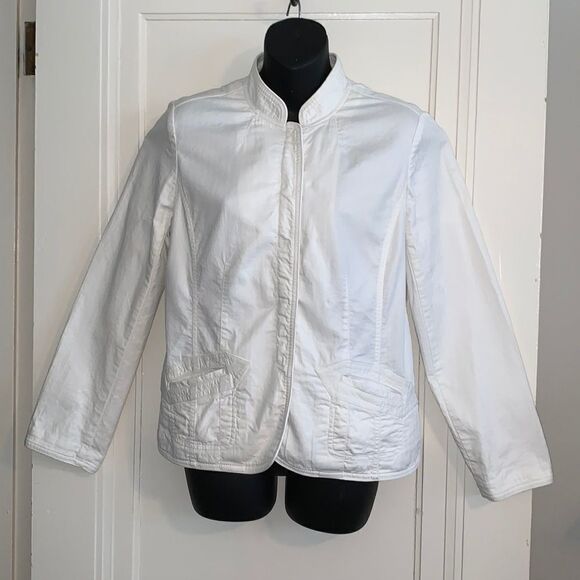 Off white Nehru collar cotton jacket - Picture 1 of 12